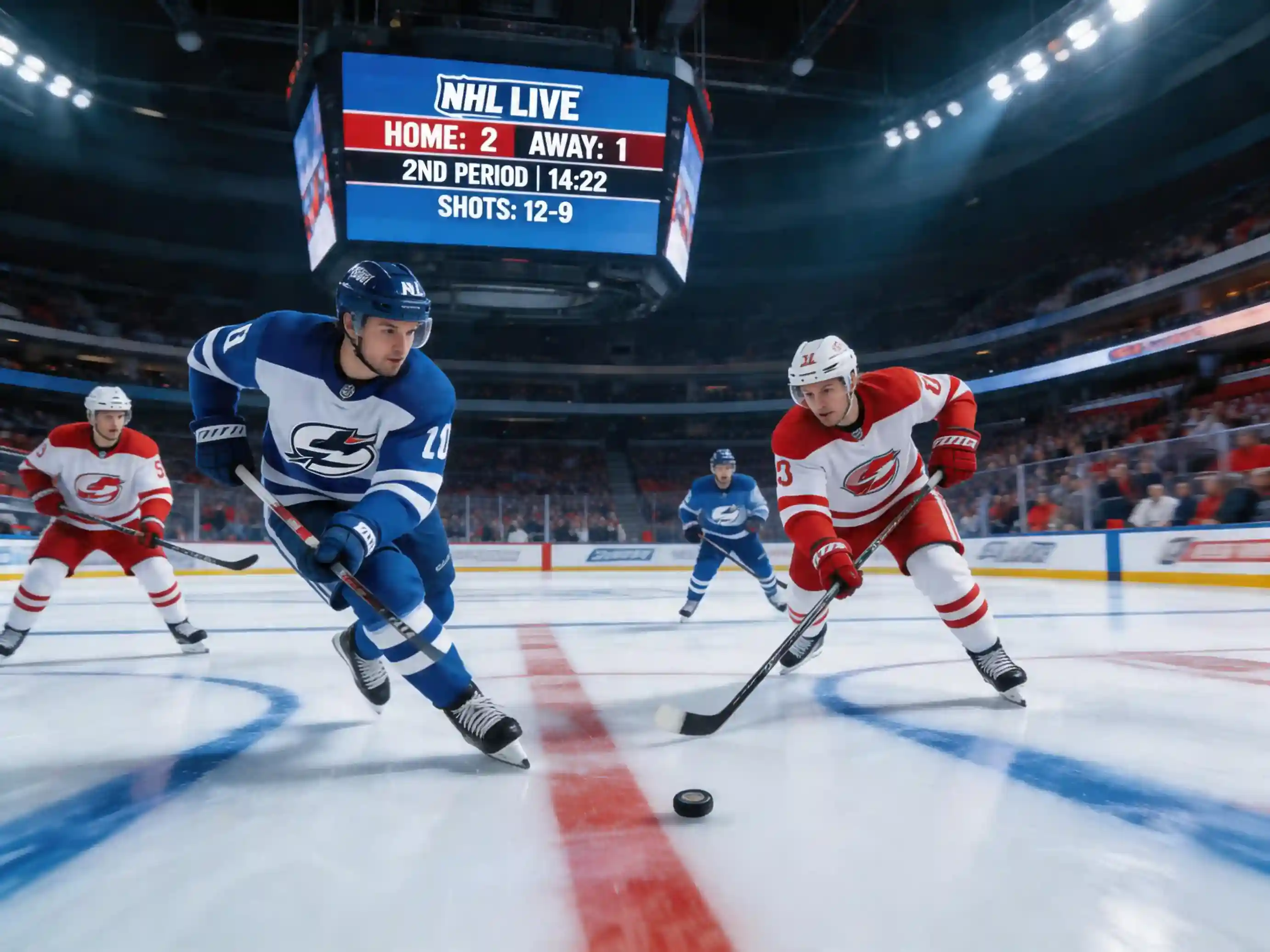 Partido de hockey NHL en progreso con pantalla de apuestas en vivo