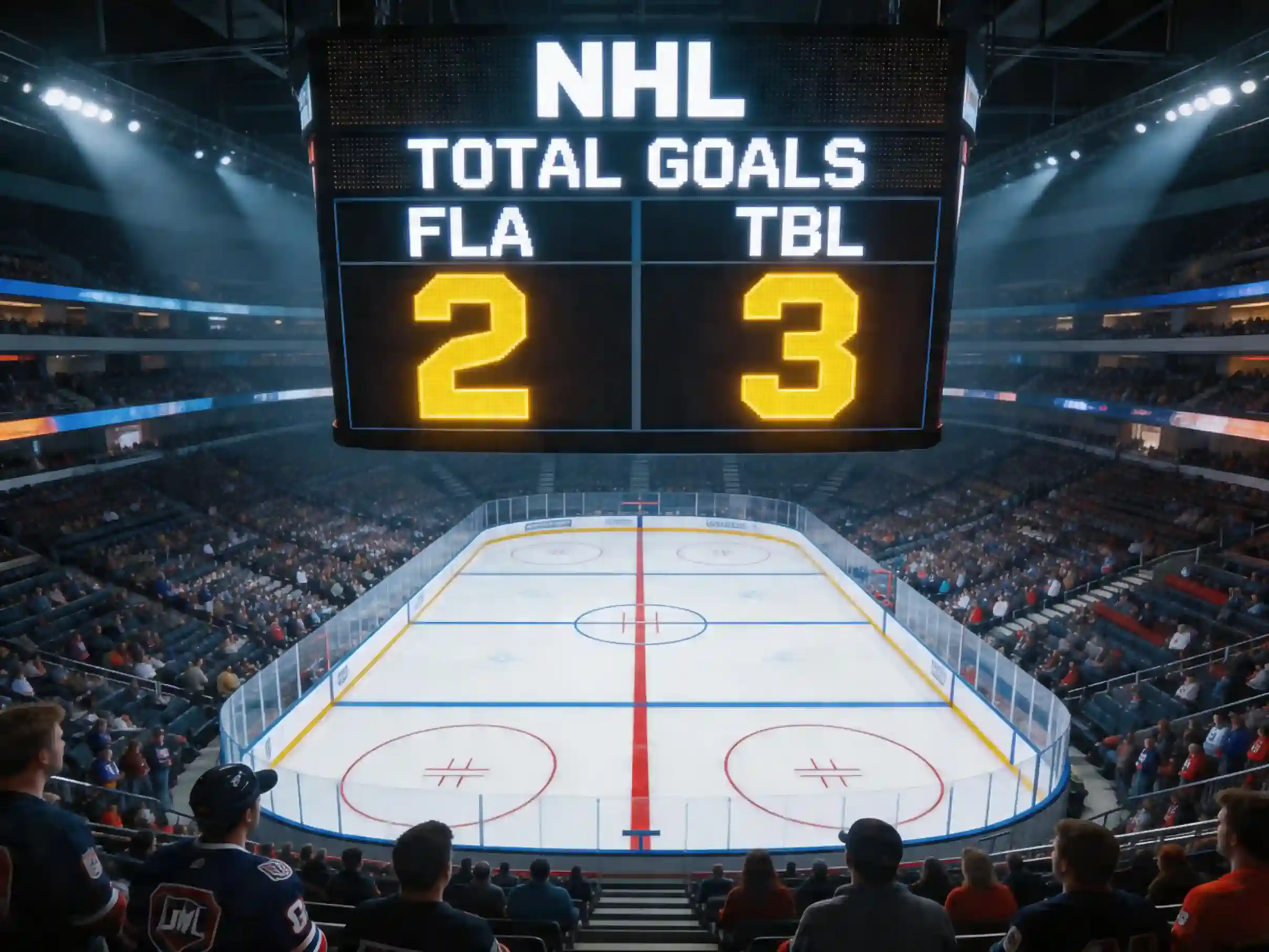 Marcador de partido de hockey NHL mostrando goles totales