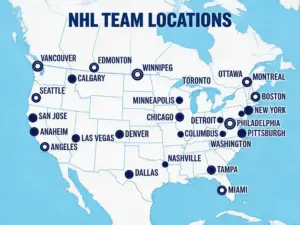 Mapa de ubicaciones de los 32 equipos de la NHL