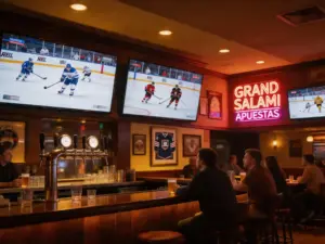 Múltiples pantallas mostrando partidos de NHL del día