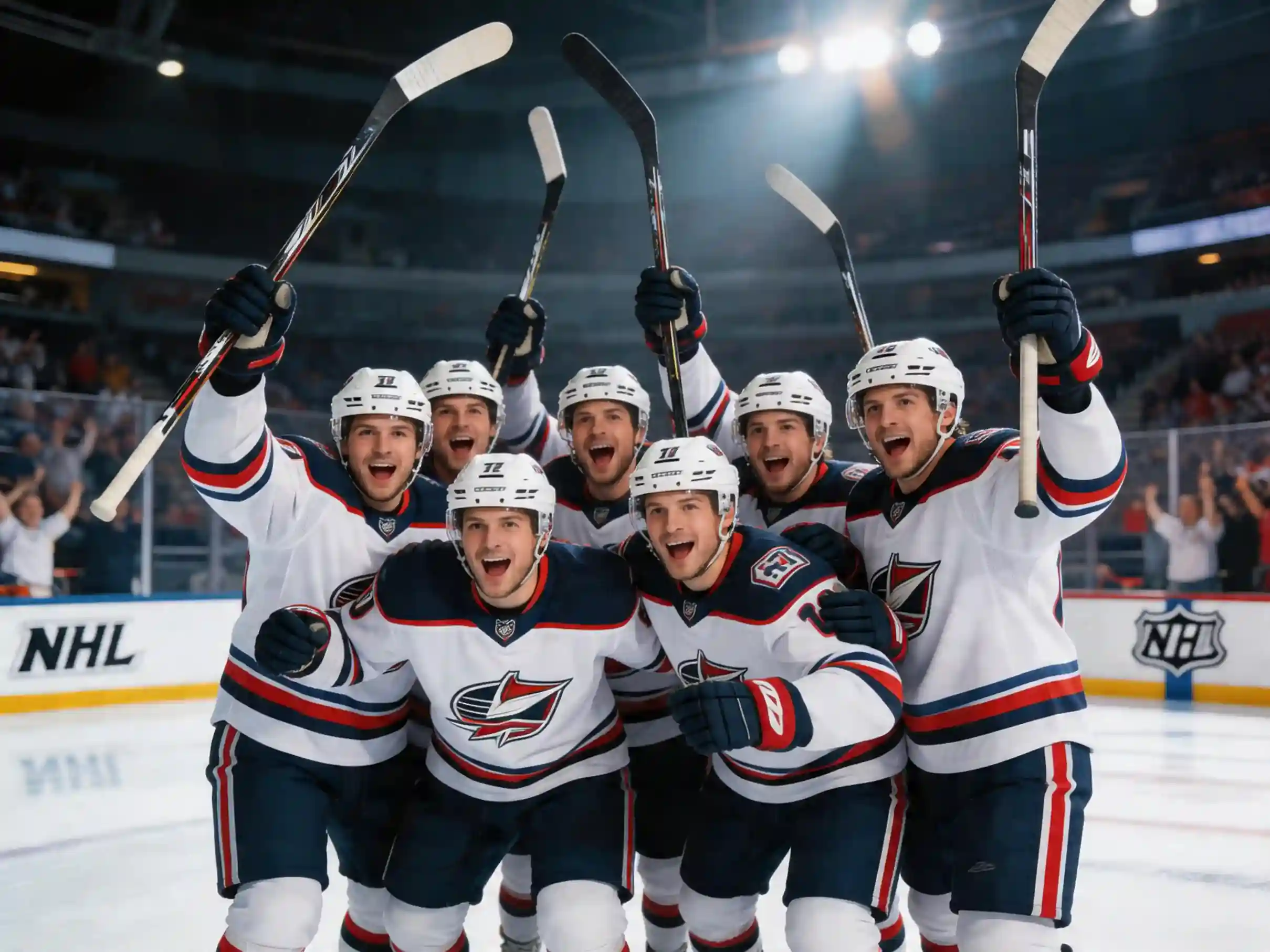 Equipo de hockey NHL celebrando victoria inesperada