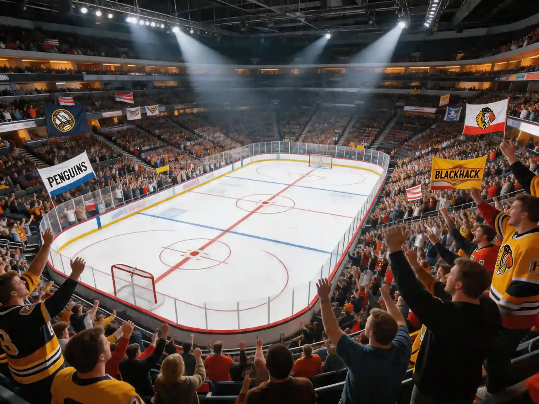Arena de hockey NHL llena de aficionados locales apoyando a su equipo